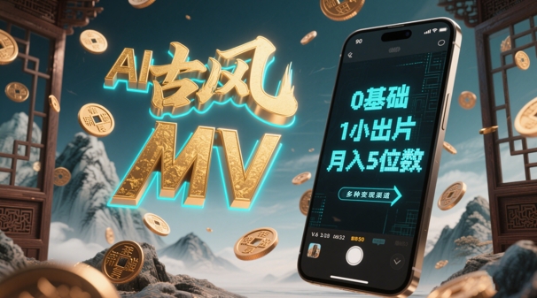 AI一键生成古风音乐MV，0剪辑基础1小时出片，多种变现渠道-AI创作学习-提示词应用-短视频玩法智汇云