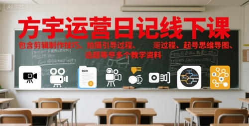 方宇运营日记线下课，包含剪辑制作技巧、拍摄引导过程、起号思维导图、选题等多个教学资料-AI创作学习-提示词应用-短视频玩法智汇云