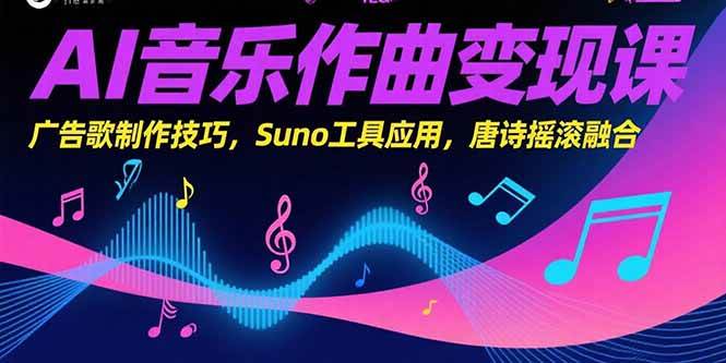 AI音乐作曲变现课，广告歌制作技巧，Suno工具应用，唐诗摇滚融合-AI创作学习-提示词应用-短视频玩法智汇云