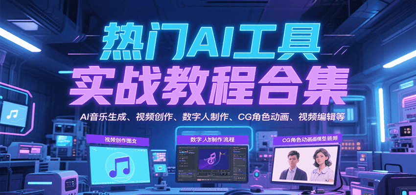9款AI工具实战教程合集，AI音乐生成、视频创作、数字人制作、CG角色动画、视频编辑等-AI创作学习-提示词应用-短视频玩法智汇云