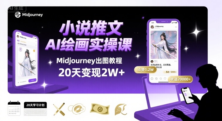 小说推文：干货分享之【AI绘画MJ出图】实操课，用Midjourney做小说推文，20天挣2w（2个半小时直播教学）-AI创作学习-提示词应用-短视频玩法智汇云