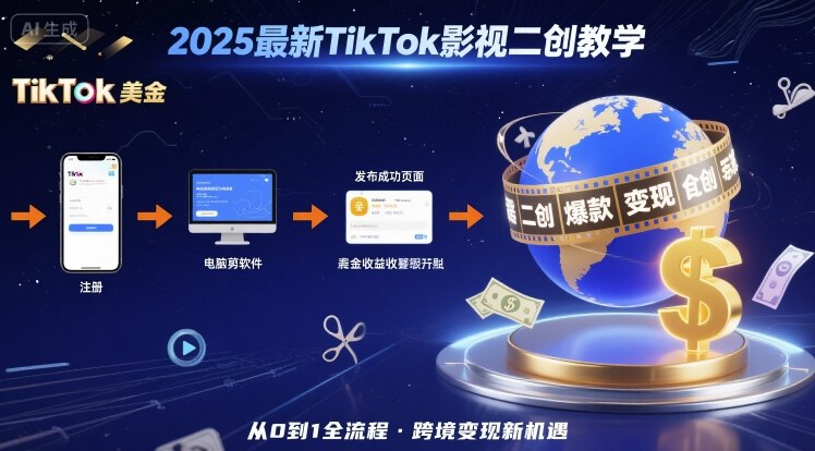 TikTok影视二创教学，从注册到发布撸美金全流程，跨境变现新机遇-AI创作学习-提示词应用-短视频玩法智汇云