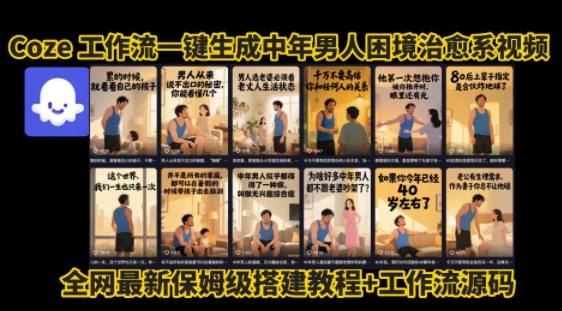 coze工作流：一键生成”中年男人困境扎心图文视频”，保姆级拆解教程+源码-AI创作学习-提示词应用-短视频玩法智汇云