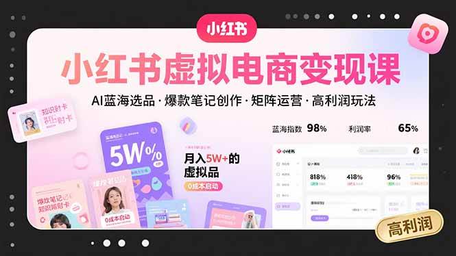 小红书虚拟电商变现课，AI蓝海选品，爆款笔记创作，矩阵运营，高利润玩法-AI创作学习-提示词应用-短视频玩法智汇云