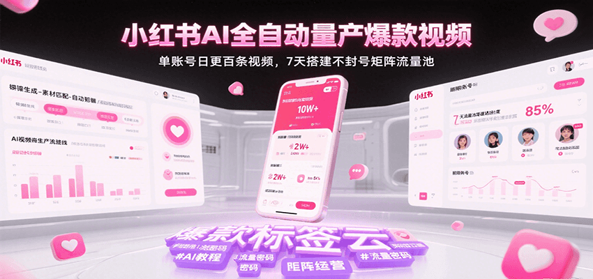超哥：小红书AI全自动量产爆款视频，单账号日更百条视频，7天搭建不封号矩阵流量池（更新…）-AI创作学习-提示词应用-短视频玩法智汇云