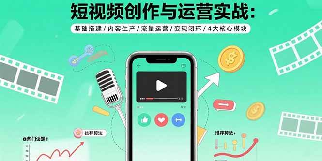 短视频创作与运营实战：基础搭建/内容生产/流量运营/变现闭环/4大核心模块-AI创作学习-提示词应用-短视频玩法智汇云