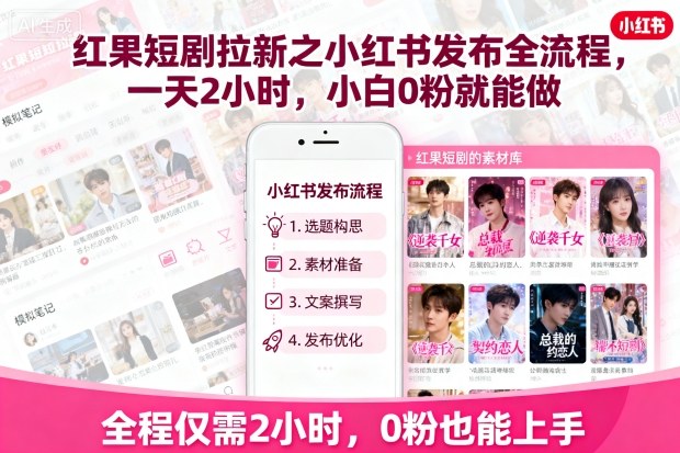 红果短剧拉新:小红书发布全流程,一天2小时,小白0粉就能做-AI创作学习-提示词应用-短视频玩法智汇云