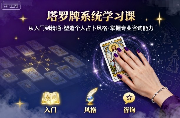 塔罗牌系统学习课,助你从入门到精通,塑造个人占卜风格,掌握专业咨询能力-AI创作学习-提示词应用-短视频玩法智汇云