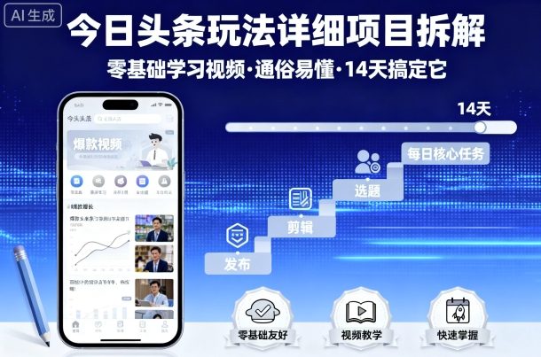 今日头条玩法详细项目拆解，零基础学习视频 通俗易懂 14天搞定它-AI创作学习-提示词应用-短视频玩法智汇云